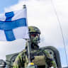 A Finnish soldier participates during the military exercise Aurora 23 in the harbour in Oskarshamn, Sweden on May 2, 2023
