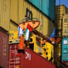 Containers carrying goods from the United Arab Emirates, which entered Israel on an MSC cargo ship, are unloaded with a cargo crane bearing Israeli and Emirati flags at Haifa's port, northern Israel October 12, 2020