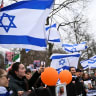 DEMONSTRATORS STAND near the Memorial to the Murdered Jews of Europe, at an event titled: ‘Together against left-wing, right-wing, and Islamist antisemitism  – solidarity with Israel,’ in Berlin last year.