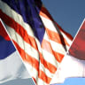 National flags of South Korea, USA and Japan