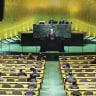 PRIME MINISTER Benjamin Netanyahu speaks to many empty seats at the UN General Assembly.