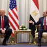 US President Donald Trump and Egyptian President Abdel Fattah el-Sisi meet ahead of a world leaders' summit on ending the Gaza war, amid a US-brokered prisoner-hostage swap and ceasefire deal between Israel and Hamas, in Sharm El-Sheikh, Egypt, October 13, 2025.