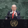 Israeli Prime Minister Benjamin Netanyahu speaks during the United Nations General Assembly on September 26, 2025 in New York City