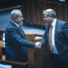 PRIME MINISTER Benjamin Netanyahu shakes hands with National Security Minister Itamar Ben-Gvir during a debate in the Knesset plenum earlier this year. Netanyahu, Bezalel Smotrich, and Ben-Gvir embody fear Zionism; they do not speak for all Zionists, says the writer.