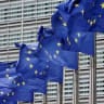 European Union flags flutter outside the EU Commission headquarters in Brussels, Belgium July 16, 2025. 