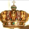 A crown worn by French Empress Eugenie, which was targeted by thieves during a heist at Paris' Louvre Museum on October 19, 2025 but was dropped during their escape, on display in this undated still frame from a video.