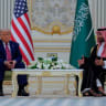 US President Donald Trump and Saudi Crown Prince and Prime Minister Mohammed Bin Salman attend a bilateral meeting at the Royal Court in Riyadh, Saudi Arabia, May 13, 2025
