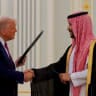 US President Donald Trump and Saudi Crown Prince and Prime Minister Mohammed Bin Salman shake hands during a Memorandum of Understanding (MOU) signing ceremony at the Royal Court in Riyadh, Saudi Arabia, May 13, 2025.