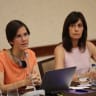 United Nations Special Rapporteur on violence against women, its causes and consequences, Reem Alsalem (L) and UN Human Rights Officer Orlagh McCann (R) address a press conference in Ankara on July 27, 2022.