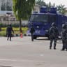 Members of the Nigerian Police Force deploy a water cannon truck near a protest site where supporters of Nnamdi Kanu, leader of the Indigenous People of Biafra (IPOB), are demanding his release from prison, in Abuja, Nigeria, October 20, 2025. 