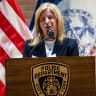 Jessica Tisch speaks after being sworn in as the next Commissioner of the New York Police Department (NYPD)