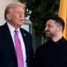 US President Donald Trump welcomes Ukraine's President Volodymyr Zelensky at the White House in Washington, DC, US, October 17, 2025