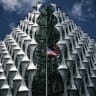A photograph taken on June 22, 2025 shows the American flag flapping in the air at US Embassy, south London. 