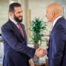 Syrian President Ahmed al-Sharaa meets US Special Envoy Tom Barrack in Damascus, Syria, December 1, 2025.