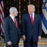US President Donald Trump speaks with Prime Minister Benjamin Netanyahu upon arrival for meetings at Trump's Mar-a-Lago club in Palm Beach, Florida, December 29, 2025.