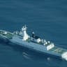 A China Coast Guard ship navigating near the disputed Scarborough Shoal, as Philippine Coast Guard aircraft carrying journalists patrols the area, days after two Chinese vessels collided in the area while allegedly trying to block a Philippine supply mission, in the South China Sea, August 13, 2025.