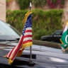 Detail view of US Vice President JD Vance motorcade is seen at the Serena Hotel shortly after his arrival on April 11, 2026 at Islamabad, Pakistan; Illustrative.