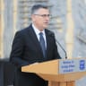 FOREIGN MINISTER Gideon Sa'ar speaks at the Foreign Ministry's Holocaust Remembrance Day ceremony, April 13, 2026.