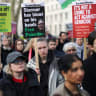 Pro-Palestinian activists attend a protest against Israel's new death penalty law for Palestinians convicted of deadly terror attacks, in London, Britain, March 31, 2026.