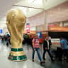 A sculpture of The FIFA World Cup 2026 Adidas Trionda official match ball at Benito Juarez International Airport in Mexico City, Mexico. Mexico City will host the FIFA World Cup 2026, which kicks off on June 11. 
