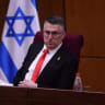 Israeli Foreign Minister Gideon Sa'ar attends an honorary session at Paraguay's bicameral Congress in Asuncion on November 24, 2025, as part of his official visit to the country.