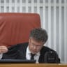 Supreme Court President Isaac Amit arrives for a hearing on a petition concerning the continuation of the criminal investigation into alleged leaks in the “Sde Teiman” affair at the Supreme Court in Jerusalem, May 31, 2026. 
