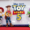 LONDON, ENGLAND - MAY 28: Jessie, Woody and Buzz Lightyear attend the "Toy Story 5" UK launch event at Odeon Luxe Leicester Square on May 28, 2026 in London, England.