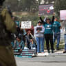 Jews and Palestinians protest against a law passed by the Knesset imposing the death penalty for terrorists who murder Israeli civilians in the West Bank in Beit Jala, on April 3, 2026.