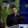 Ukrainian President Volodymyr Zelenskiy speaks during a joint press conference with NATO Secretary General Mark Rutte after talks, amid Russia's attack on Ukraine, in Kyiv, Ukraine, June 3, 2026.