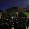 Ultra orthodox jewish men protest against the jailing of yeshiva students who failed to comply with an army recruitment order, at the home of Supreme Court Deputy President Noam Sohlberg in Alon Shvut, June 3, 2026.