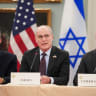 Israeli ambassador to the US Yechiel Leiter speaks next to State Department Chief of Staff Daniel Holler during a meeting between Israeli and Lebanese delegations hosted by the United States, in Washington, on Wednesday.