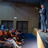 Former Prime Minister Naftali Bennett speaks during an election event for the joint list “Together” ahead of the upcoming elections, in Haifa, June 2, 2026. 
