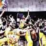  HAPOEL HOLON players celebrate with the team's fans after their 99-84 victory over Bnei Herzliya clinched their place in the semifinals and a date with Maccabi Tel Aviv.