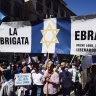 A contingent remembering the Jewish Brigade, which fought in World War II, marches during Italy's 80th Liberation Day commemoration in Milan, Italy, on April 25, 2025. The next year, pro-Palestinian activists forced Jewish groups out of the Liberation Day procession. 