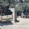 Israeli settlers attacking Palestinians in the town of Huwara on June 6, 2026.