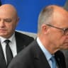 Lebanon's President Joseph Aoun (L) and Germany's Chancellor Friedrich Merz arrive for a family photo after a working session of the European Council and regional partners as part of an informal meeting in Nicosia on April 24, 2026.