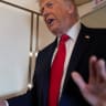 U.S. President Donald Trump speaks to members of the media on board Air Force One while flying from Joint Base Andrews to Chippewa Valley Regional Airport in Eau Claire, Wisconsin, U.S., June 5, 2026. 