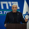 Head of opposition and head of the Yesh Atid party MK Yair Lapid leads a faction meeting at the Knesset, the Israeli parliament in Jerusalem, on June 8, 2026.