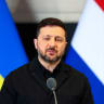 Ukraine's President Volodymyr Zelenskiy attends a press conference with Dutch Prime Minister Rob Jetten (not pictured), after the Four Freedoms Awards ceremony, in Middelburg, Netherlands, April 16, 2026. 