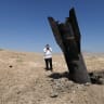 Part of an Iranian ballistic missile is seen in the desert near Vered Yeriho in the West Bank after being fired toward Israel from Iran, June 8, 2026. 