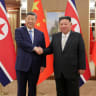 Chinese President Xi Jinping shakes hands with North Korean leader Kim Jong Un during Xi's state visit to Pyongyang, North Korea, June 8, 2026, in this picture released by North Korea's official Korean Central News Agency.