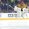 Carter Hart #79 of the Vegas Golden Knights prepares for Game Three of the 2026 Stanley Cup Final against the Carolina Hurricanes at T-Mobile Arena on June 06, 2026 in Las Vegas, Nevada.