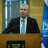 MK Yulia Malinovsky, Justice Minister Yariv Levin and MK Simcha Rothman hold a joint press conference at the Knesset in Jerusalem, May 10, 2026.