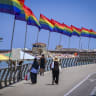 PRIDE FLAGS are seen at the beach in Tel Aviv ahead of the city’s annual Pride Parade, June 11, 2026.