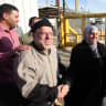 Palestinians greet and congratulate Hassan Yousef (center), Hamas co-founder, following his release on January 19, 2014 after spending 28 months in Israel's Ofer prison, near the West Bank city of Ramallah.