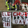  Pro-Palestinian Activists Target Chubb Offices In Manchester MANCHESTER, ENGLAND - MARCH 10: Activists occupy the canopy with banners saying 'Elbit Systems kills kids' and 'Chubb Drop UAV' during the protest on March 10, 2026 in Manchester, England. Pro-Palestinian activists have targeted the offic