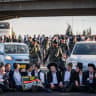 Ultra orthoodx jewish men block a road and clash with police during a protest against the jailing of yeshiva students who failed to comply with an army recruitment order, at Ganot junction near Tel Aviv, June 11, 2026.