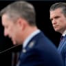 US Secretary of Defense Pete Hegseth and Chairman of the Joint Chiefs of Staff General Dan Caine hold a briefing amid the US-Israeli conflict with Iran, at the Pentagon in Washington.