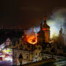 Firefighters work to extinguish a fire at the Dormition Cathedral of the Kyiv Pechersk Lavra, which was hit during Russian missile and drone strikes, amid Russia's attack on Ukraine, in Kyiv, Ukraine June 15, 2026. 