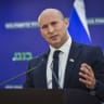 Chairman of the “Together” party and former Prime Minister Naftali Bennett speaks during a press conference in Tel Aviv, June 15, 2026. 